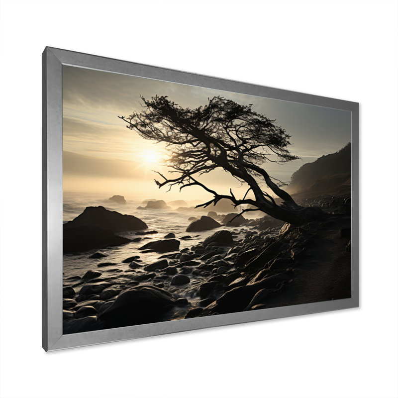 Plage côtière calme II - impression, H 12 po x l 20 po x P 1 po, Cadre photo argenté