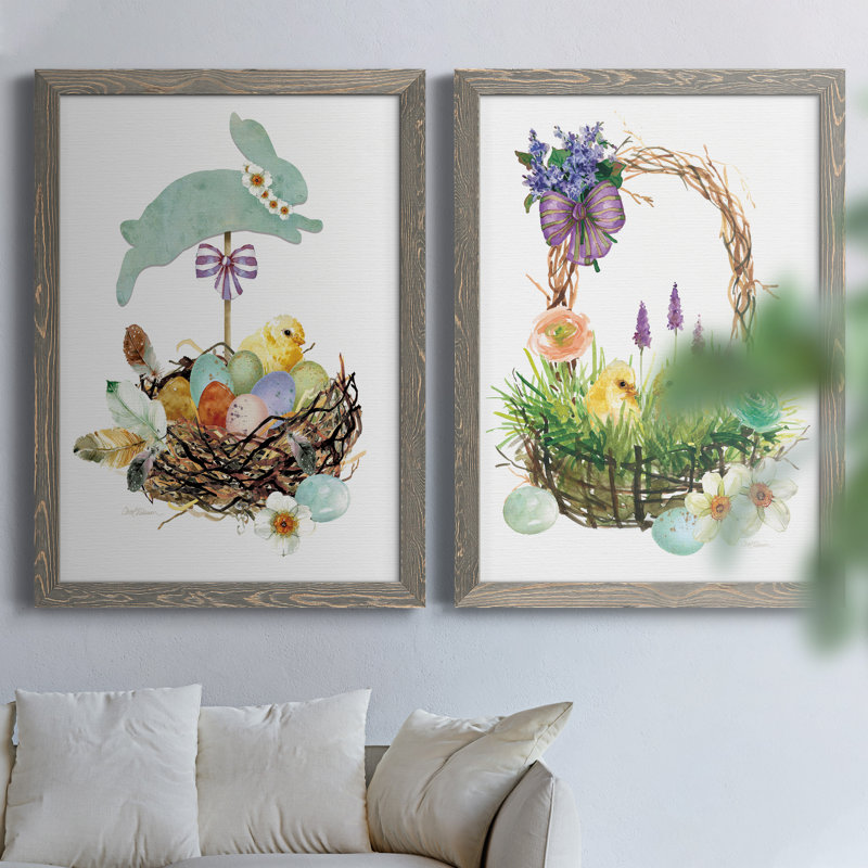 Bunny Hop - ensemble de 2 peintures sur toile encadrées, Encadré gris, H 31,5 po x l 47 po x P 1,5 po