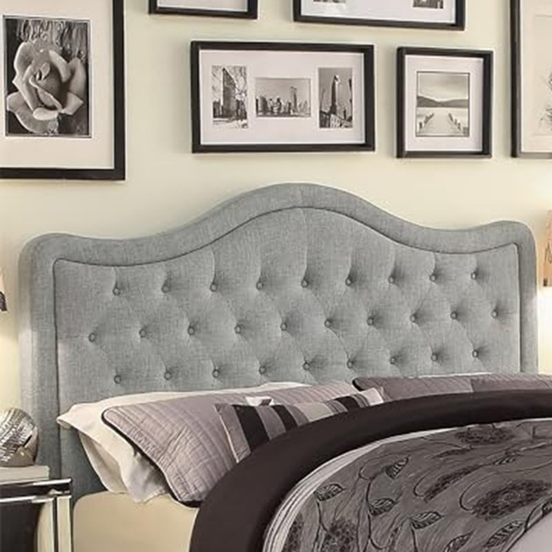 Tête de lit réglable avec revêtement en lin fin et capitonnage pour la chambre à coucher, Très grand lit, Gris