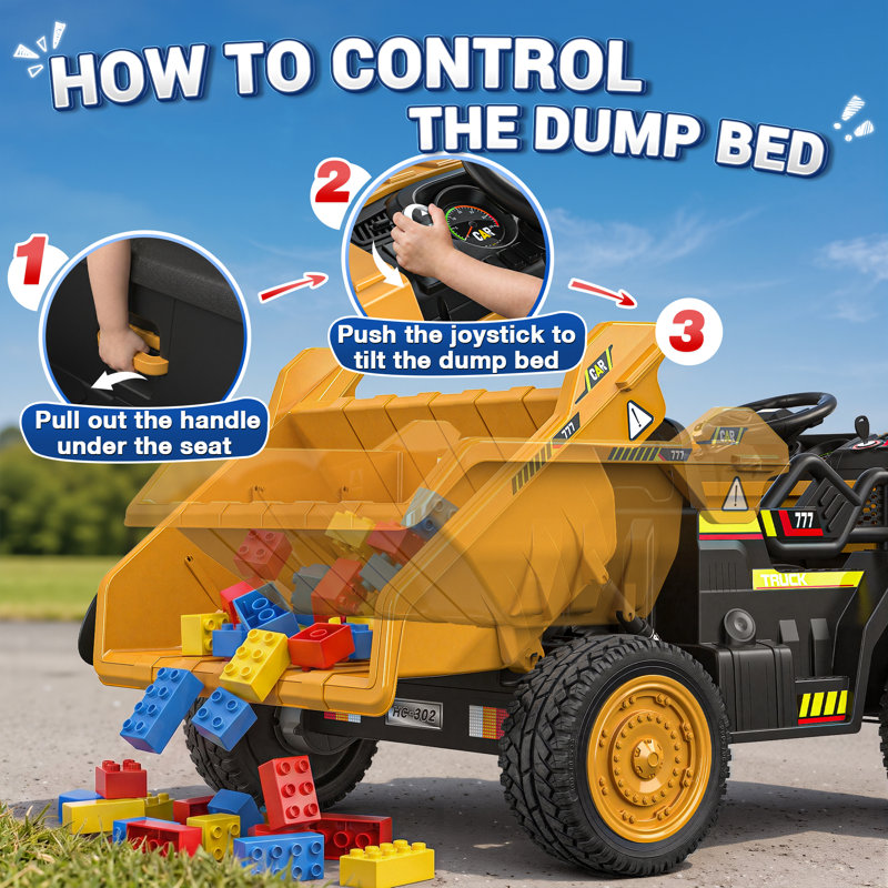 DEARAUTO 24V Ride On Dump Truck w/Electric Dump Bed, Remote, Durable EVA Tires, Bluetooth, Powerful Motors, Extra Shovel, 2 Seater 24 Volt Toys for Boys & Girls 3-6