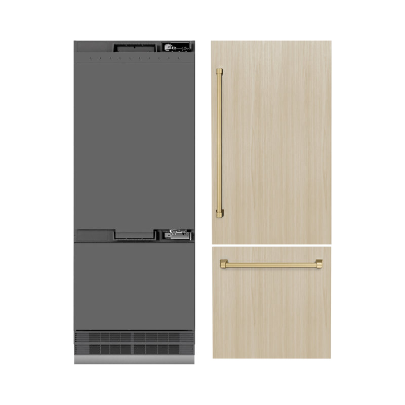 ZLINE Autograph 30 in. Panel Ready Refrigerator w/ Gray Interior and Gold Accents, Champagne Bronze