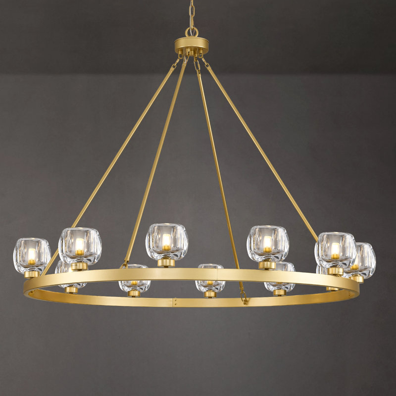 48" Dimmable Round Glass Shade Chandelier, Gold