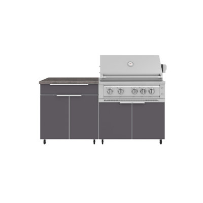 Ensemble d'armoires d'extérieur en aluminium 4 pièces avec gril au platine 36 po - propane liquide et comptoir en pierre d'ingénierie gris Saga 32 po