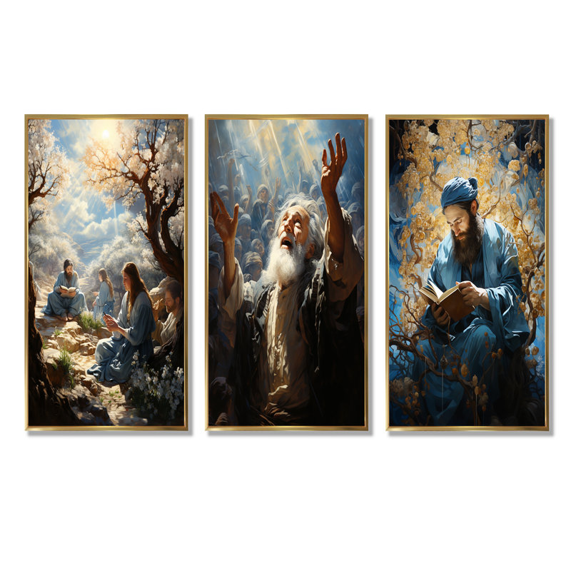 Sunlight Judaism Devotion - Judaism, ensemble de 3 reproductions d'art mural, Cadre flottant doré, H 40 po x l 60 po