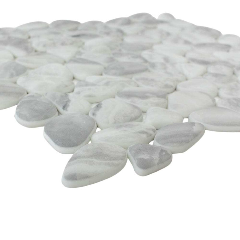 Huron 12" x 12" Glacier Matte Glass Pebble Mosaic Floor and Wall Tile, Glacier