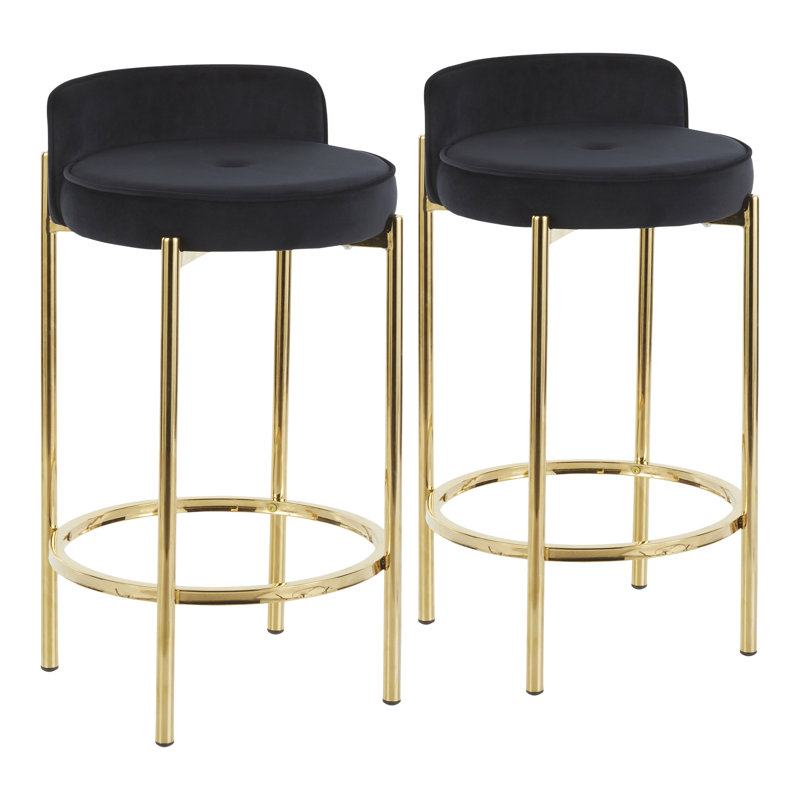 Aurbree 25.5'' Velvet Counter Stool, Black