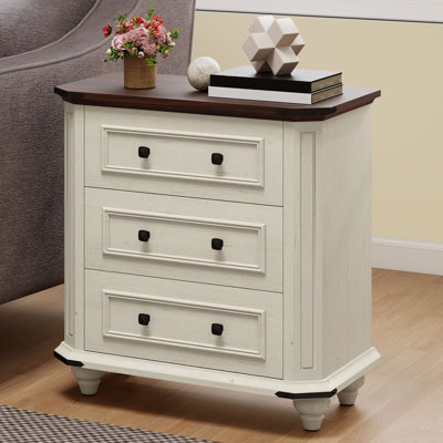 Farmhouse End Table With 3 Drawers And Built-In Outlets by Ophelia & Co.