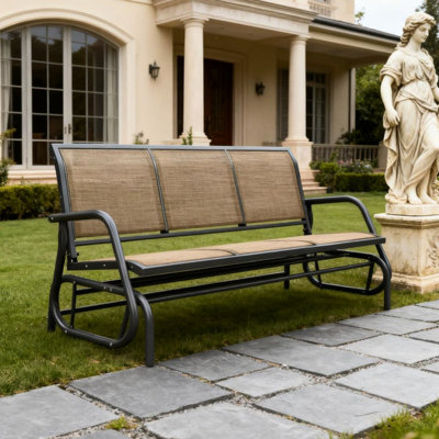 Fauteuil oscillant d'extérieur à 3 places avec matériau respirant, mécanisme de glissement sécuritaire, capacité de 660 lb, tissu maillé de banc en H 33,5 po, mouvement à bascule lisse, adapté au bord de la piscine, au porche, au siège de 55,1 po, charge maximale
