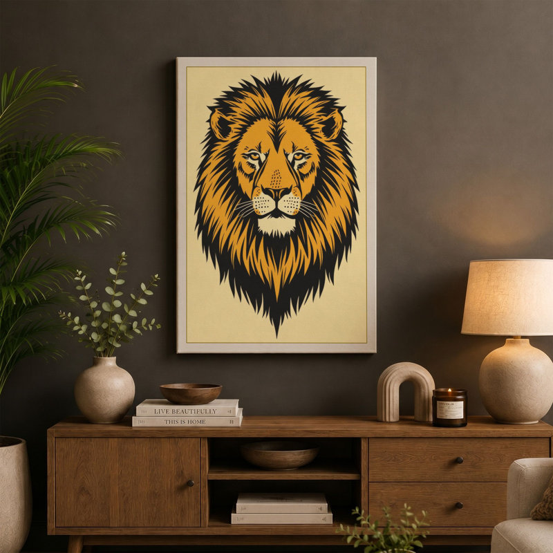 Noble Lion Rustic - Wrapped Canvas, 30x20 - 76.2 x 50.8 cm, Ochre Border