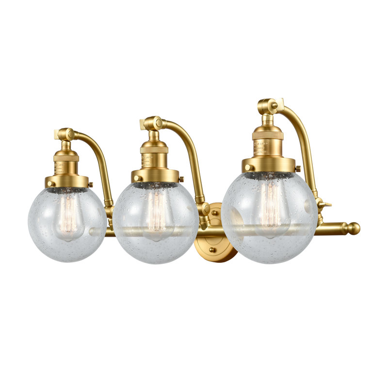 Clementina 3 - Light Dimmable Vanity Light, 60 Watt Vintage Incandescent Bulb, Seedy, Satin Gold