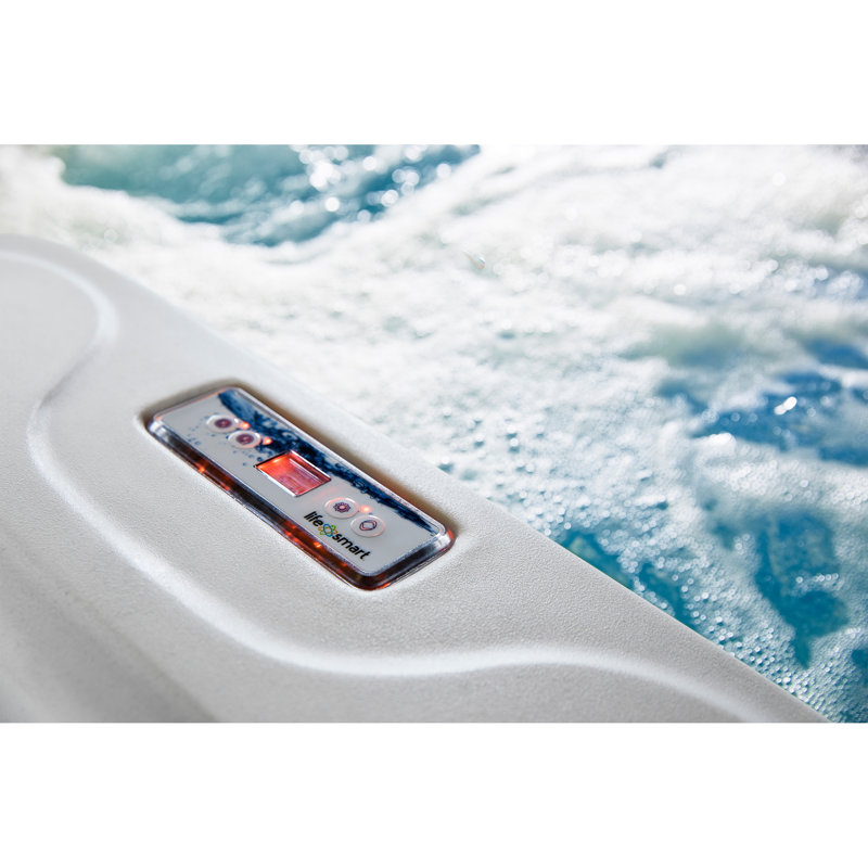 Lifesmart Spas LS700DX 230 Volt 7-Person 90-Jet Square Hot Tub with Ozonator, Coastal Gray/Arctic White Shell