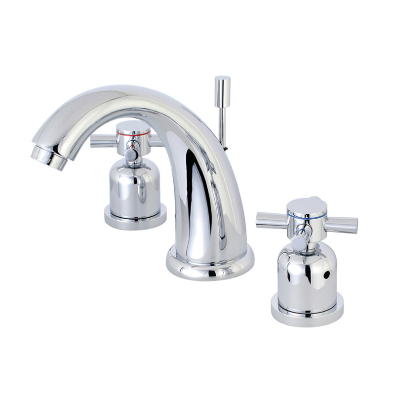 Kingston Brass Concord Two-Handle 3-Hole Deck Mount Widespread Bathroom Faucet with Retail Pop-Up Drain, Polished Chrome