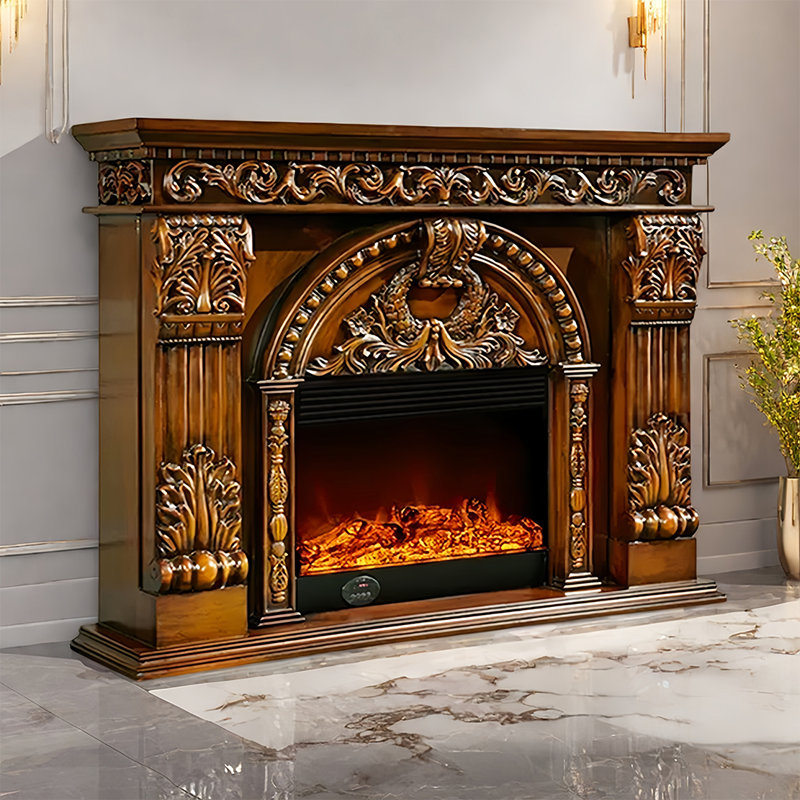 European-style carved mantel, 50" H x 70.86" W x 13" D, Brown