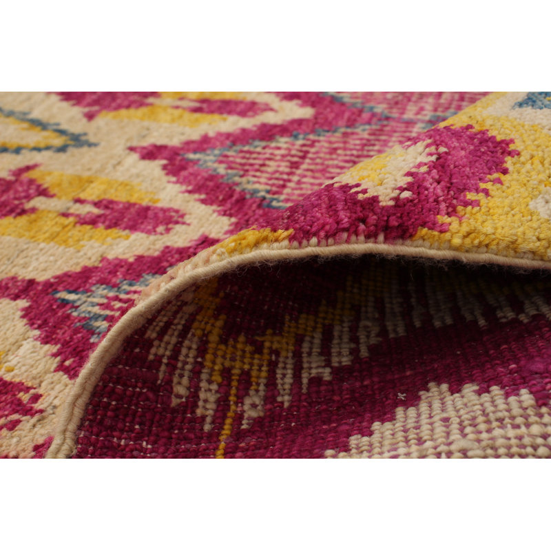 Tapis de couloir en laine noué à la main de conception unique noué à la main New Age 2 pi 6 po x 12 pi 2 po Tapis décoratif en jaune