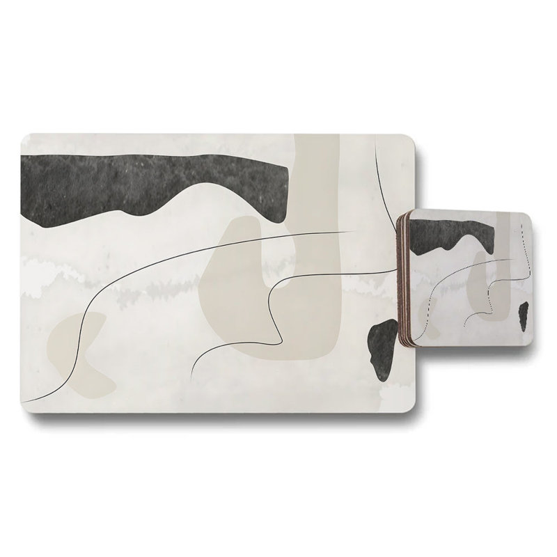 Abstract Placemats And Coaster Set In Neutral Tones