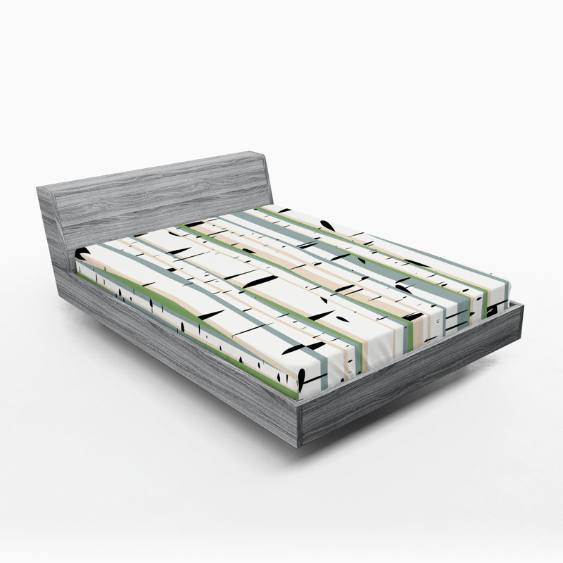 Ambesonne Tree Fitted Sheet 2-Pack Trunks of Birches Pattern Multicolor, Full Fitted Sheet