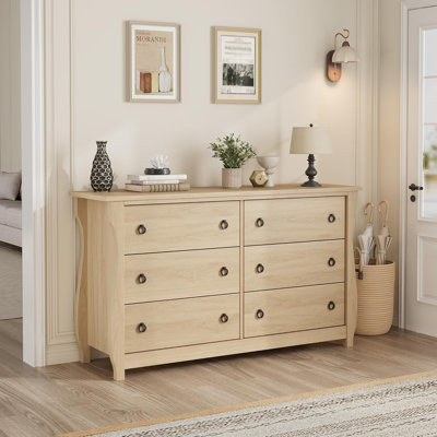 6-Drawer White Wooden Dresser, 47-Inch Storage Chest for Bedroom, Living Room, or Entryway
