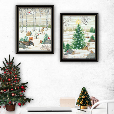 Classy 2 Woodland "Critter For Christmas", art mural noir, pièce de décoration de salon et de chambre à coucher, papier délicat, qualité