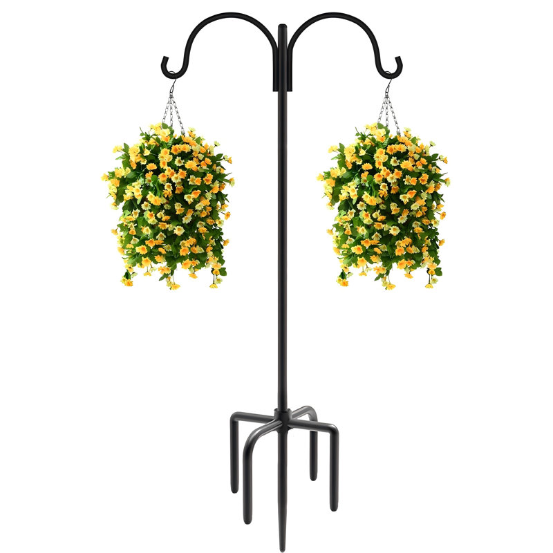 Crochets à double berger double pour l'extérieur, crochets de jardin robustes 76 po avec base à 5 branches, poteau de suspension extérieur pour paniers à plantes, 1 paquet