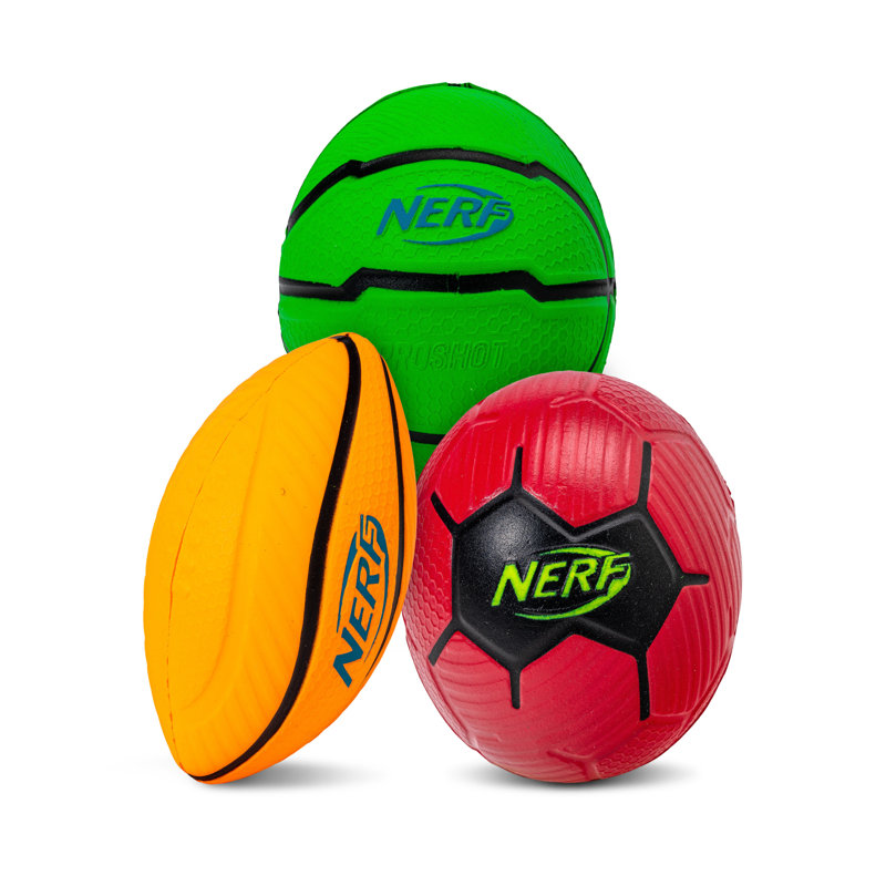 Multicolore ensemble de balles de sport en mousse Nerf, Vert / Jaune / Rouge