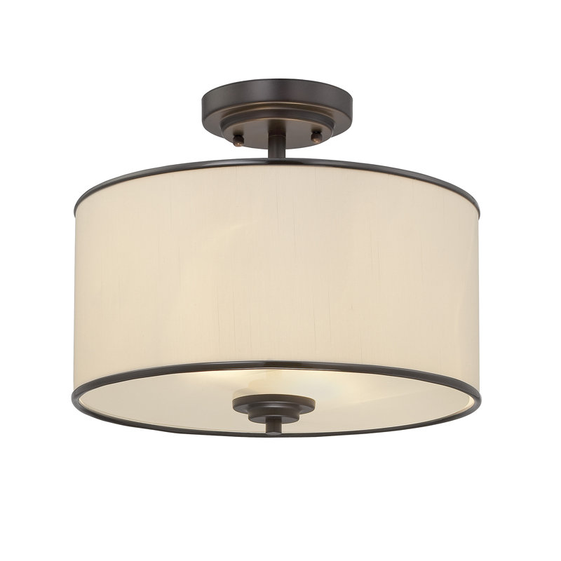 Plafonnier semi-encastré cylindrique de 14 po à 2 lumières SantaMarina, Bronze / Crème