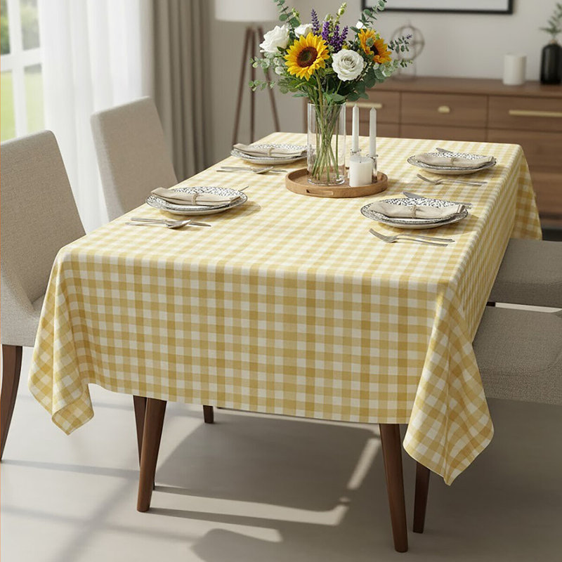 --- Rectangular Tartan Tablecloth, Yellow