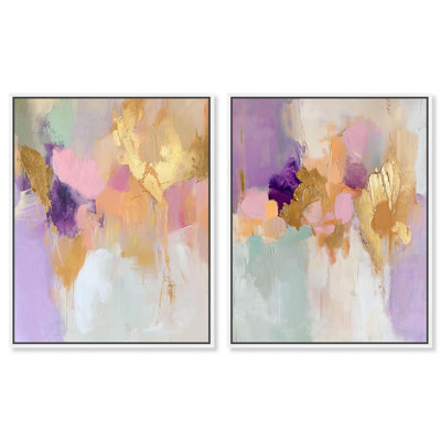 Or et mauve, ensemble de 2 reproductions d'art pastel sur toile 