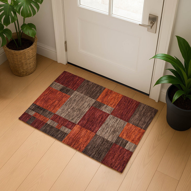 Premium Machine Washable Lubbers AMF1749 Squares Rug, Rectangle 1'8" x 2'6"