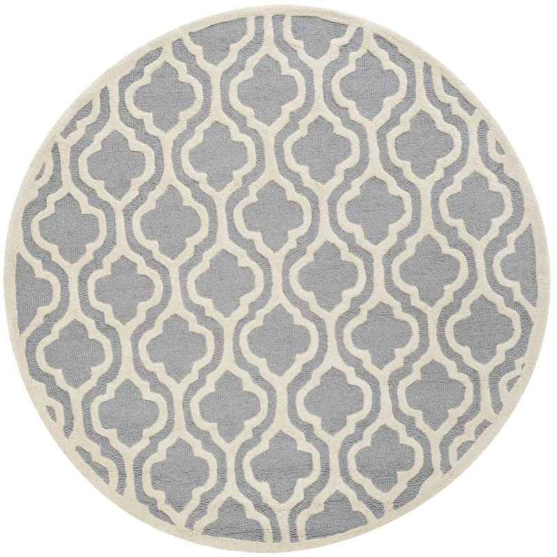 Tapis argent / ivoire en laine Cannen, Rond 6 pi