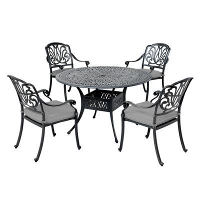 Ensemble de salle à manger 5 pièces en fonte d'aluminium avec 4 fauteuils rembourrés