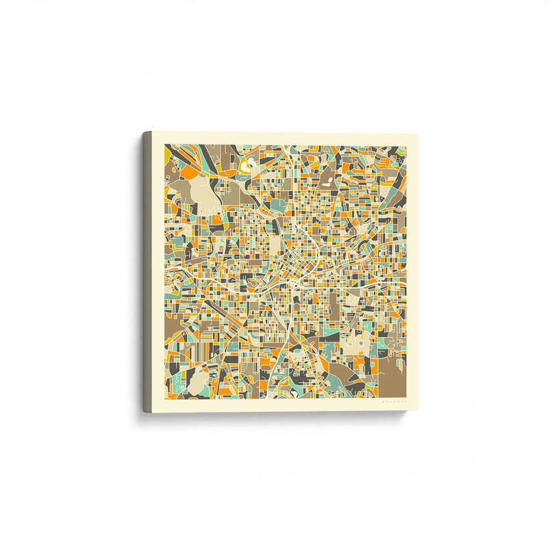 «Atlanta Map» par Jazzberry, reproduction d'art bleue, H 12 po x l 12 po, Toile tendue sur cadre, Ne s’applique pas