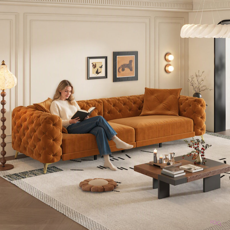 Canapé-lit convertible 3 en 1 de 248 cm (97,7 po), profondeur d'assise de 72 cm (28,4 po), canapé-lit gigogne moderne rembourré, canapé 4 places avec pouf amovible pour appartement, bureau, chambre