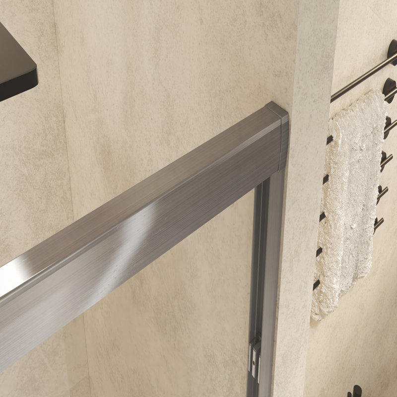56-60" W × 60" H Tempered Glass with Explosion Proof Film, Aluminum Frame Double Sliding Shower Door, "1/4 (6 mm), Stainless Steel handle