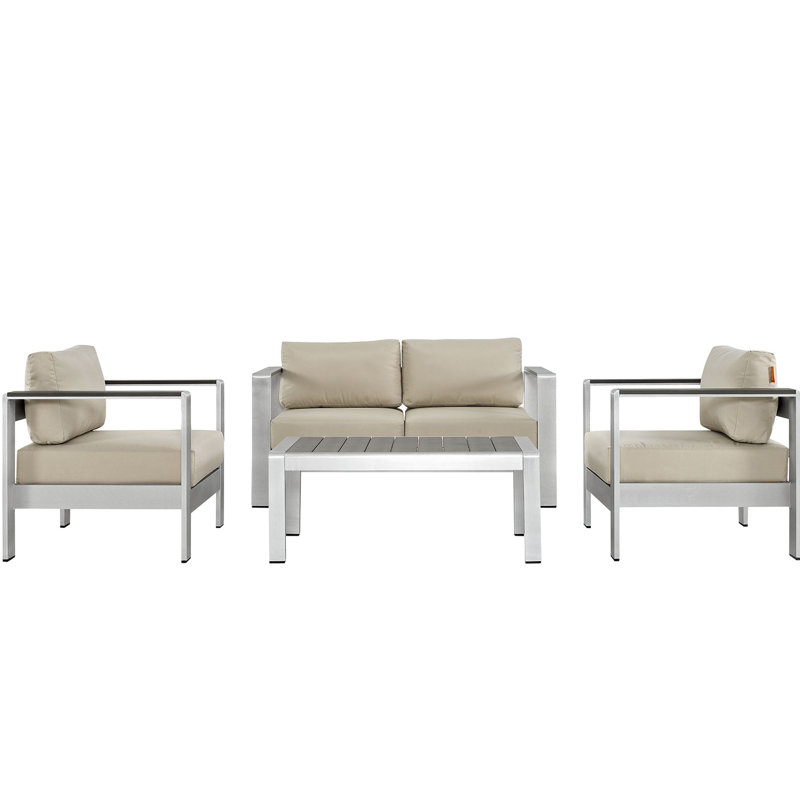 Ensemble de canapé modulaire d'extérieur en aluminium 4 pièces Shore, Beige