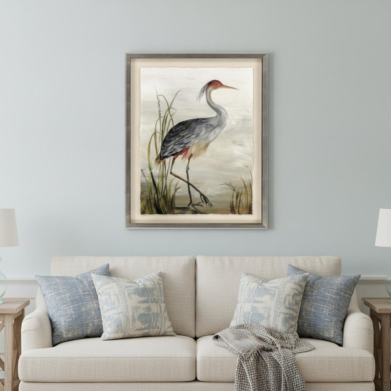 Grey Heron Silver Frame Coastal Wall Art