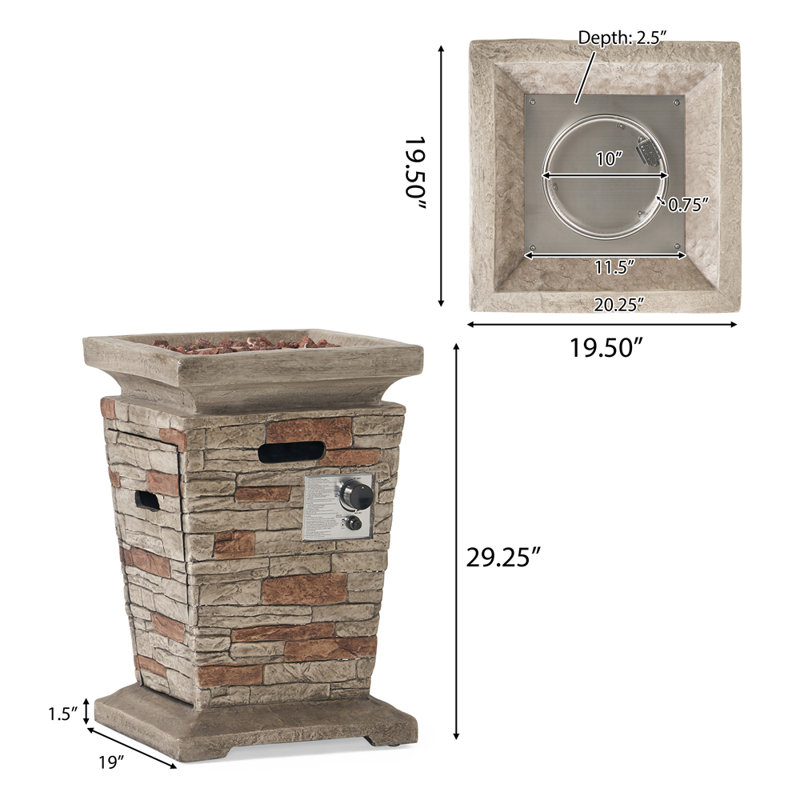 Colonne d'extérieur d'extérieur 19,50 "MGO - 40 000 BTU, pierre naturelle (réservoir intérieur)