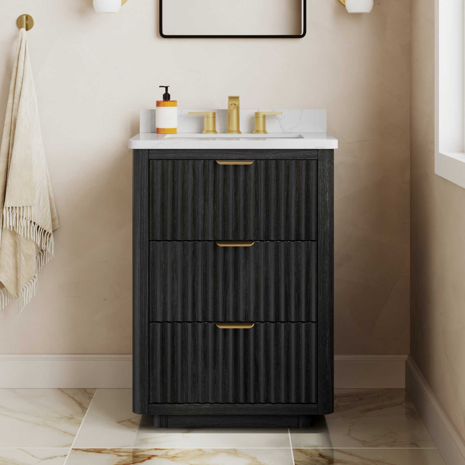 Adela 24'' Single Bathroom Vanity, Black, White, Gold