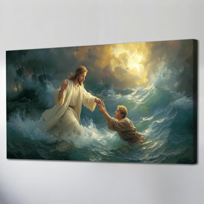 «Jesus Walking On Water», art mural sur toile, images inspirantes de Jésus, peinture inspirante pour le salon