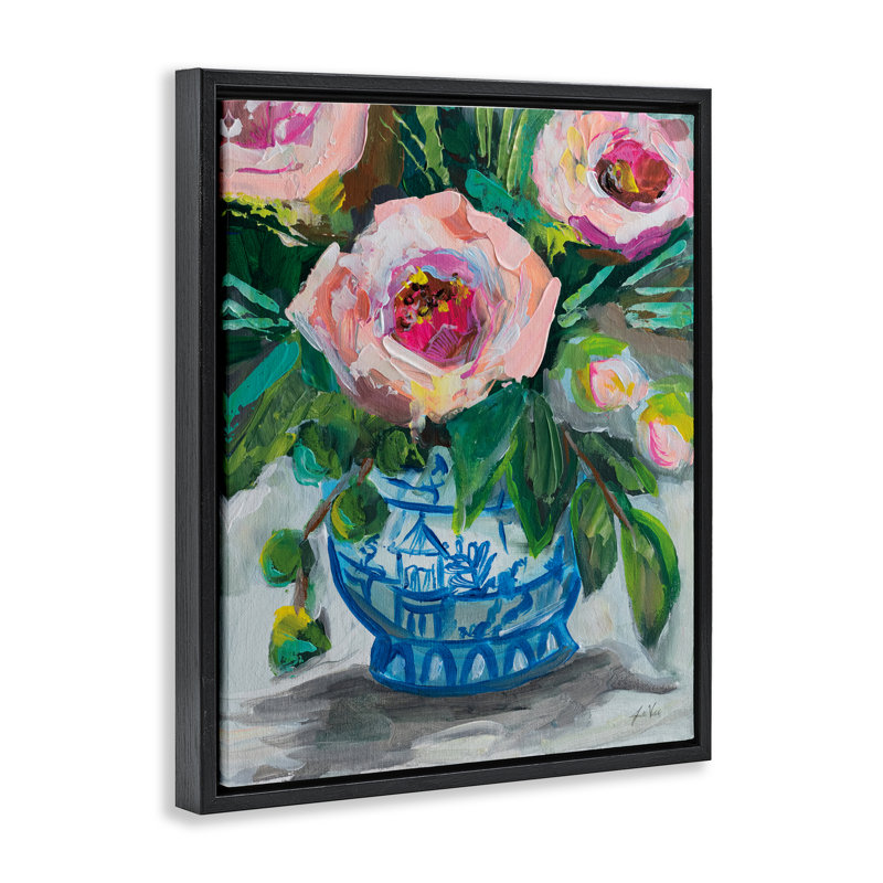 Cadre flottant Feeling Rosy Bouquet, design par Jeanette Vertentes, H 31 po x l 25 po, Cadre flottant noir de jais