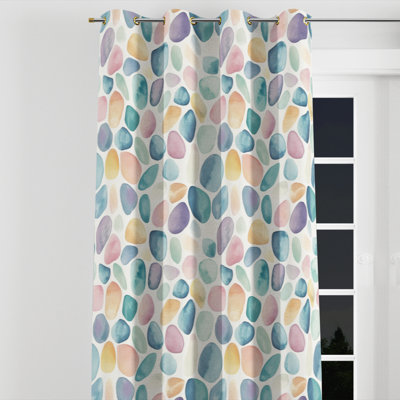 Girls Organic Shapes Curtain panels - Modern Pastel Pebbles Grommet Curtain - 1 Panel
