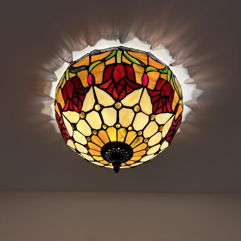 Plafonnier Tiffany avec tulipes en verre et tulipes bleues incluses: l 12 po x P 12 po x H 8 po, Bleu