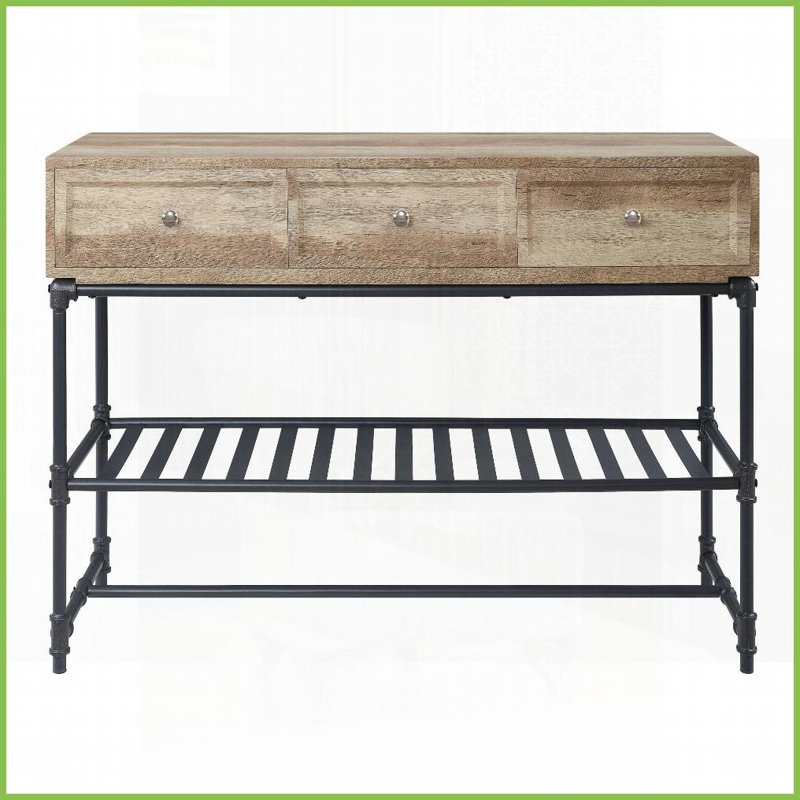 Chêne rustique industriel Table basse Sandy avec rangement, pieds en métal durables pour le salon