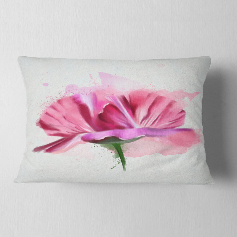 Coussin décoratif imprimé à la main aquarelle rose rose, Rectangle, 12 po x 20 po