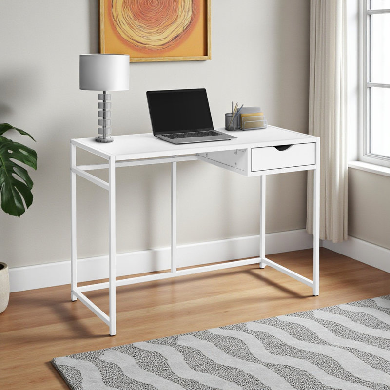 Cosmo White Finish One-Drawer Computer Desk with Metal Leg, 29.81" H X 42.13" W X 19.81" D