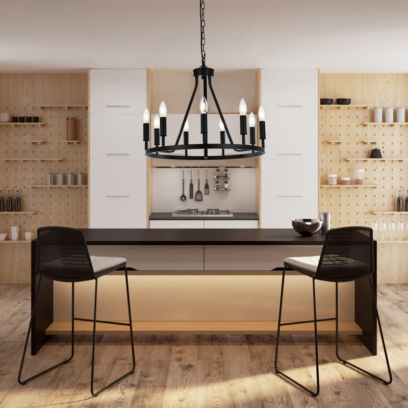 Luminaire suspendu à 9 lumières Latricia, Noir mat