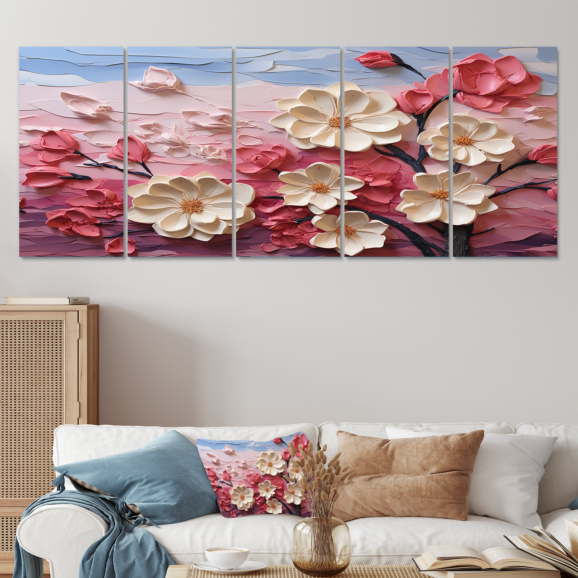 Lark Manor™ " Pink And White Orchid Branches Tree III 5 Piece Art " 5 ...