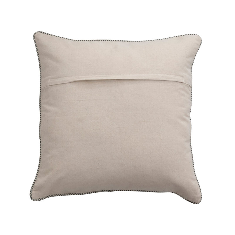 Beige Cotton Pillow with Appliqued Boat and Striped Piping