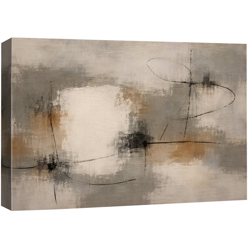 Soft Neutral Abstract Artwork with Linear Black Accents, Living Room Pictures, Framed Canvas Giclee Print Wall Art