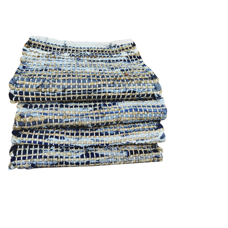 Jute, Cotton Rag Rug Woven Rectangle, Grey/Black