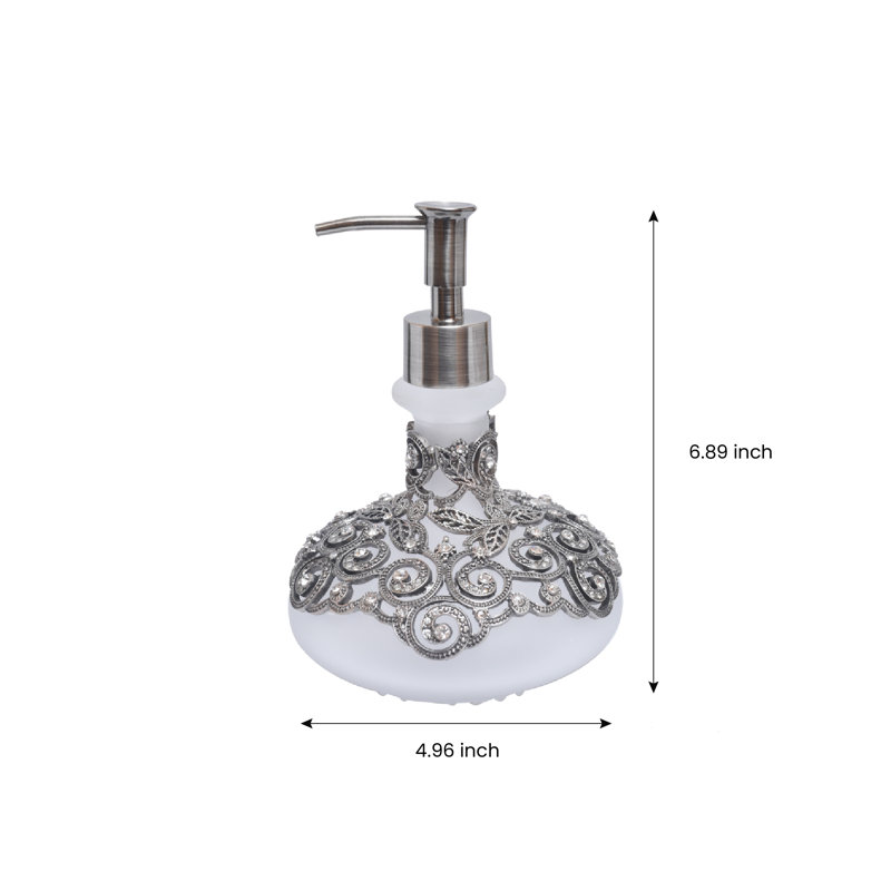 Glass Soap Dispenser 12.5oz Frosted Glass with Rhinestones – Elegant Bathroom & Kitchen Accessory, Christmas & Mother’s Day Gift